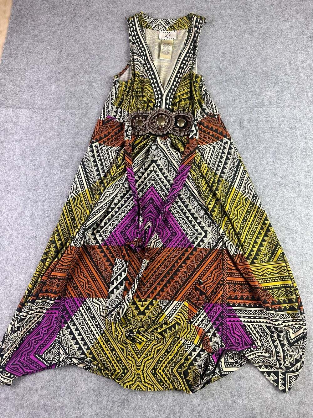 ICE Y2K Tribal Print Beaded Empire Waist Maxi Dress